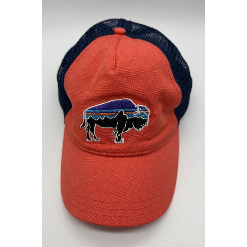 Patagonia Buffalo‎ Bison Embroidered Logo Blue Mesh Orange Trucker Hat Cap